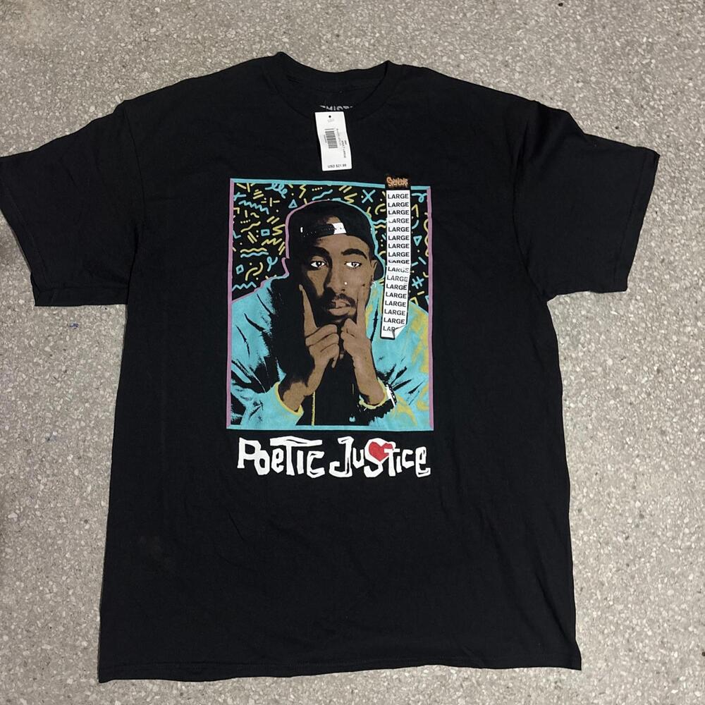 Tupac Shakur Poetic Justice Shirt Men’s Large Black Graphic Short Sleeve New